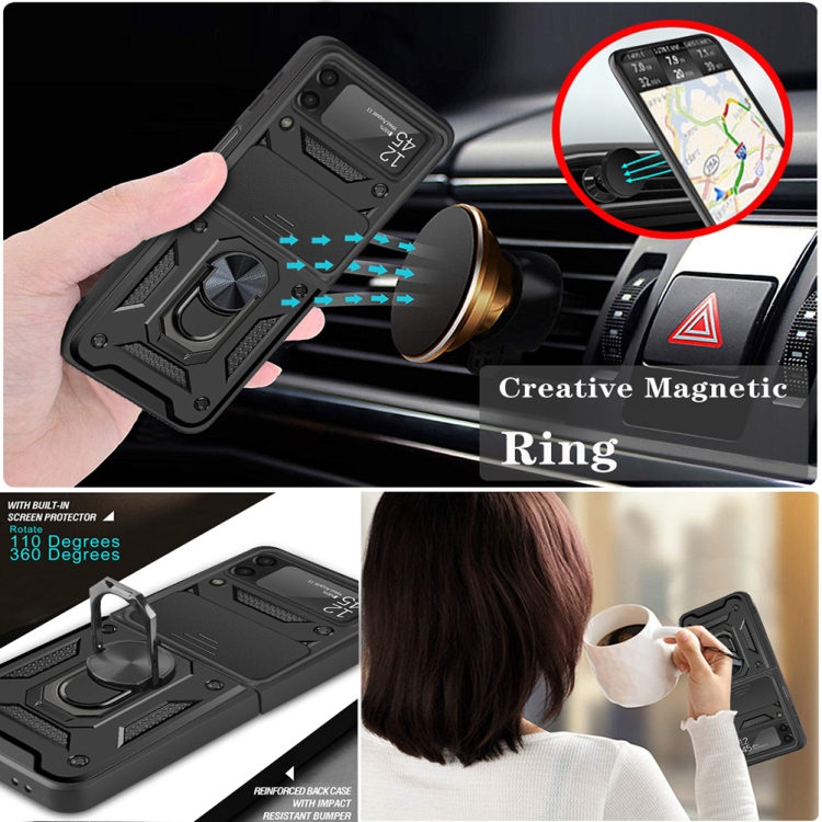 For Samsung Galaxy Z Flip4 Sliding Camera Cover Design TPU+PC Protective Phone Case(Black) For Samsung Galaxy Z Flip4 Sliding Camera Cover Design TPU+PC Protective Phone Case(Black)