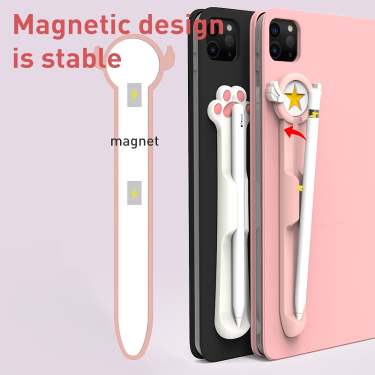 Soporte de lápiz de dibujos animados magnéticos de stylus silicona para lápiz de manzana 1/2 (pata de gato rosa) - B5