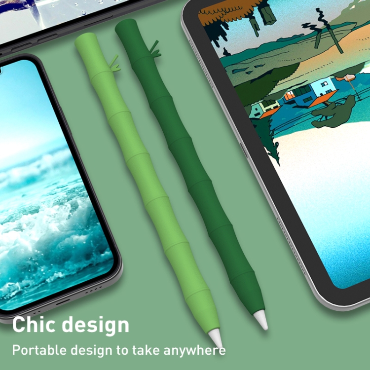 Case protectora de lápiz de lápiz lápiz de silicona líquido de bambú para Apple Pencil 2 (verde claro) - 5