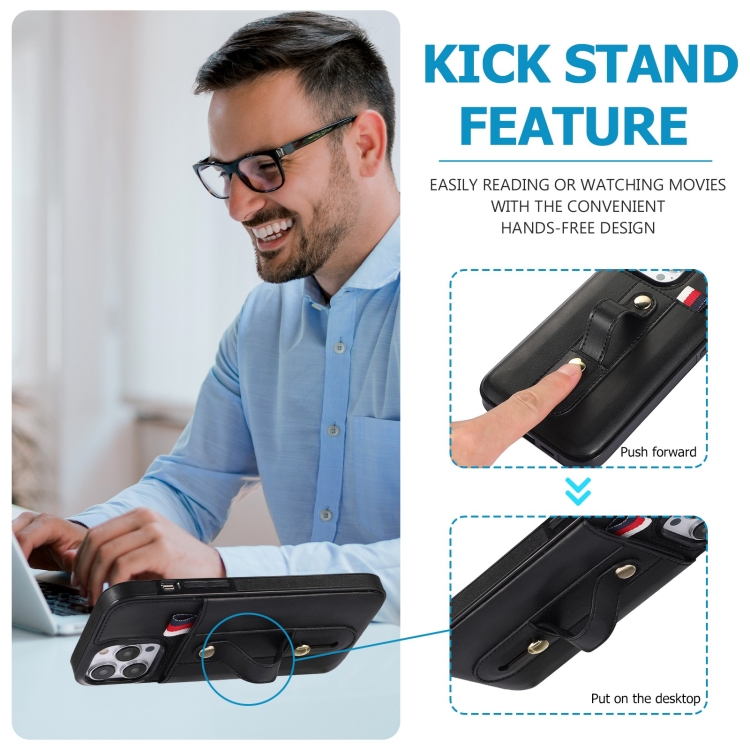 For iPhone 11 Pro Wristband Kickstand Wallet Leather Phone Case (Black) For iPhone 11 Pro Wristband Kickstand Wallet Leather Phone Case (Black)