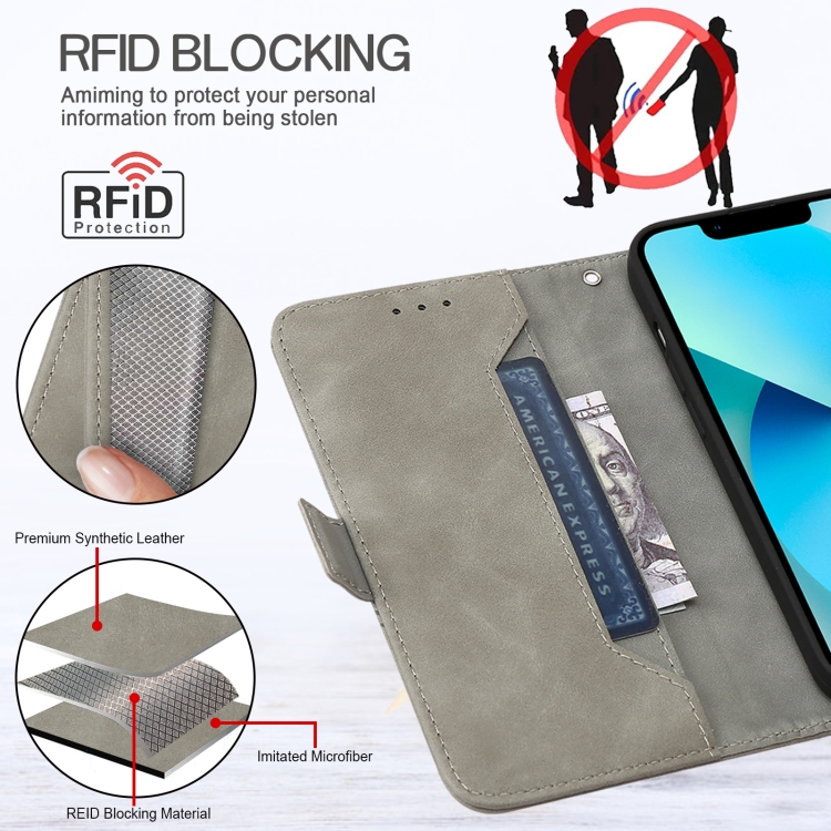 For iPhone 14 Plus RFID Geometric Line Flip Leather Phone Case (Grey) For iPhone 14 Plus RFID Geometric Line Flip Leather Phone Case (Grey)