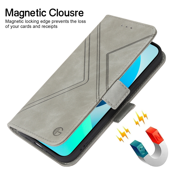 For iPhone 14 Plus RFID Geometric Line Flip Leather Phone Case (Grey) For iPhone 14 Plus RFID Geometric Line Flip Leather Phone Case (Grey)
