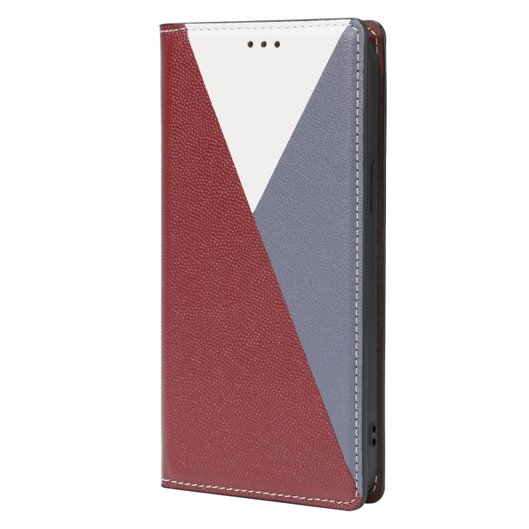 For iPhone 13 3-Splicing Flip Microfiber Leather Phone Case(Red Blue) For iPhone 13 3-Splicing Flip Microfiber Leather Phone Case(Red Blue)
