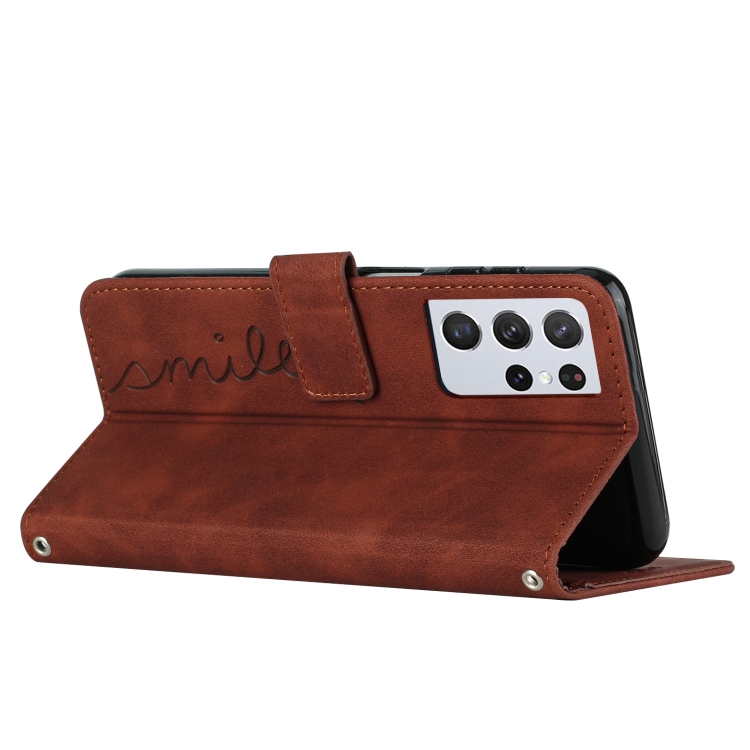 For Samsung Galaxy S21 Ultra Skin Feel Heart Pattern Leather Phone Case(Brown) For Samsung Galaxy S21 Ultra Skin Feel Heart Pattern Leather Phone Case(Brown)