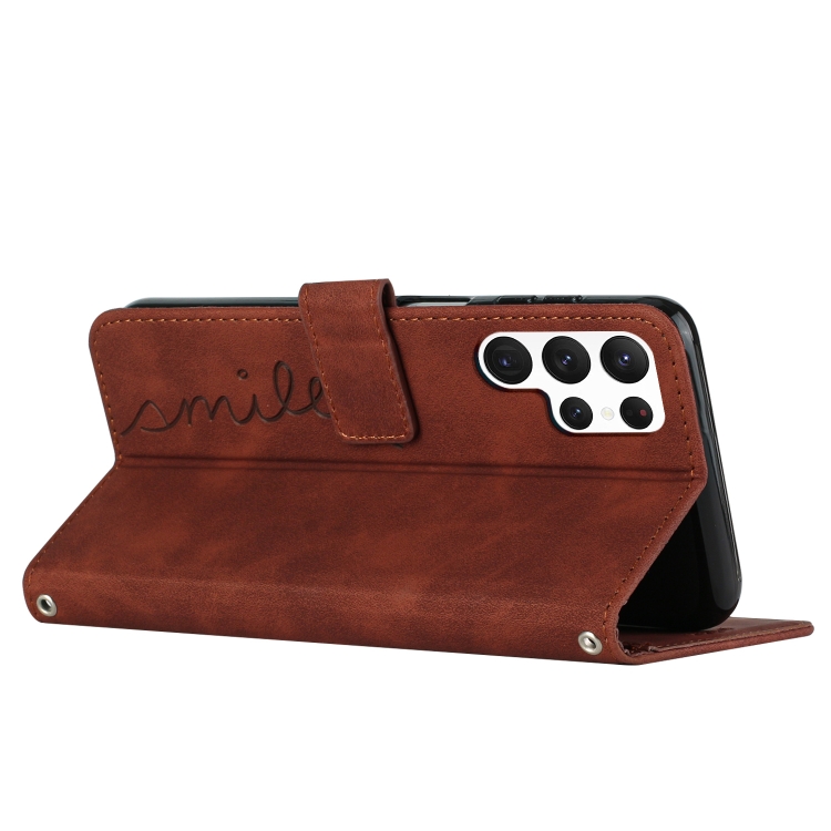 For Samsung Galaxy S22 Ultra Skin Feel Heart Pattern Leather Phone Case(Brown) For Samsung Galaxy S22 Ultra Skin Feel Heart Pattern Leather Phone Case(Brown)