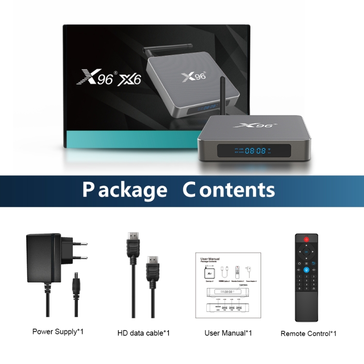 X96 X6 8K Smart TV Box Android 11.0 Media Player, RK3566 ARM de cuatro núcleos Cortex A55, RAM: 4GB, ROM: 32GB, Tipo de enchufe: REBILLA UK - B7