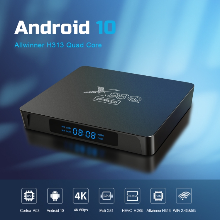 X96Q Pro 4K Smart TV Box Android 10.0 Media Player, Allwinner H313 Quad Core Arm Cortex A53, RAM: 1GB, ROM: 8GB, Tipo de enchufe: EU enchufe - B1