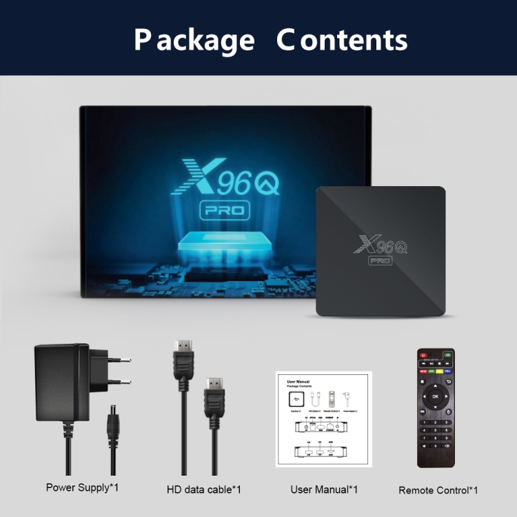 X96Q Pro 4K Smart TV Box Android 10.0 Media Player, Allwinner H313 Quad Core Arm Cortex A53, RAM: 1GB, ROM: 8GB, Tipo de enchufe: EU enchufe - B9