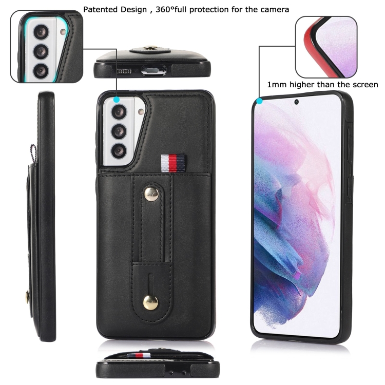 For Samsung Galaxy S22 5G Wristband Kickstand Wallet Leather Phone Case(Black) For Samsung Galaxy S22 5G Wristband Kickstand Wallet Leather Phone Case(Black)