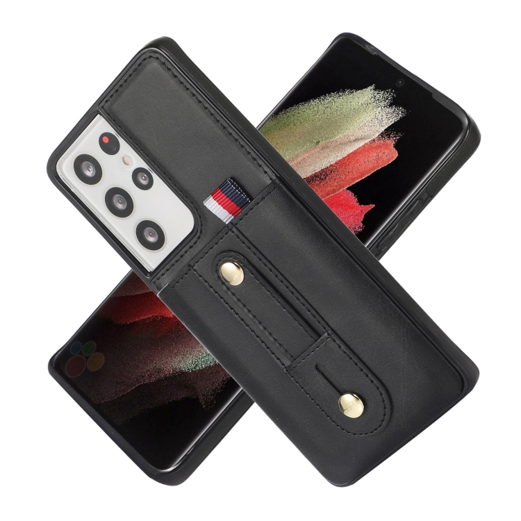 For Samsung Galaxy S21 Ultra 5G Wristband Kickstand Wallet Leather Phone Case(Black) For Samsung Galaxy S21 Ultra 5G Wristband Kickstand Wallet Leather Phone Case(Black)