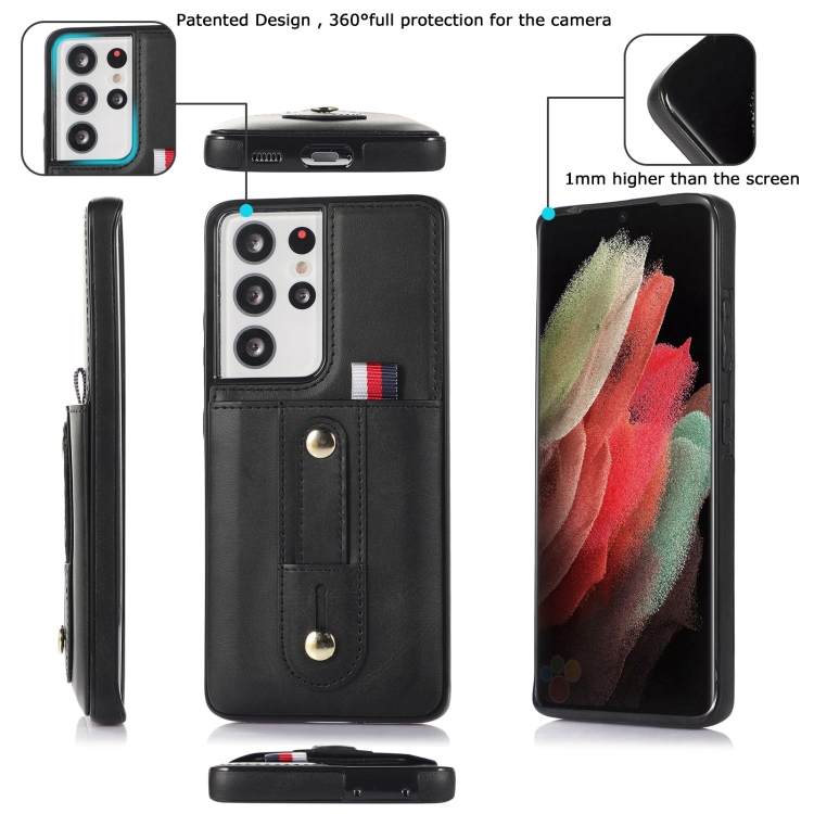 For Samsung Galaxy S21 Ultra 5G Wristband Kickstand Wallet Leather Phone Case(Black) For Samsung Galaxy S21 Ultra 5G Wristband Kickstand Wallet Leather Phone Case(Black)