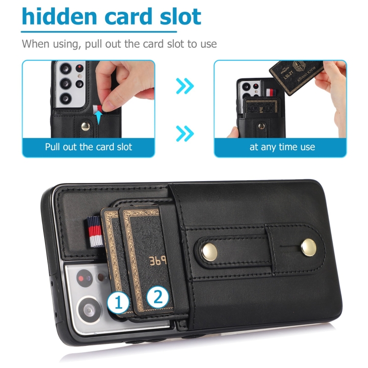 For Samsung Galaxy S21 Ultra 5G Wristband Kickstand Wallet Leather Phone Case(Black) For Samsung Galaxy S21 Ultra 5G Wristband Kickstand Wallet Leather Phone Case(Black)