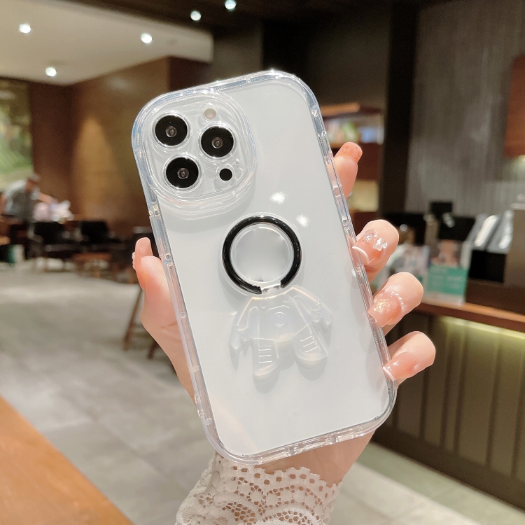 For iPhone 13 mini Astronaut Ring Holder Transparent Phone Case (Black) For iPhone 13 mini Astronaut Ring Holder Transparent Phone Case (Black)