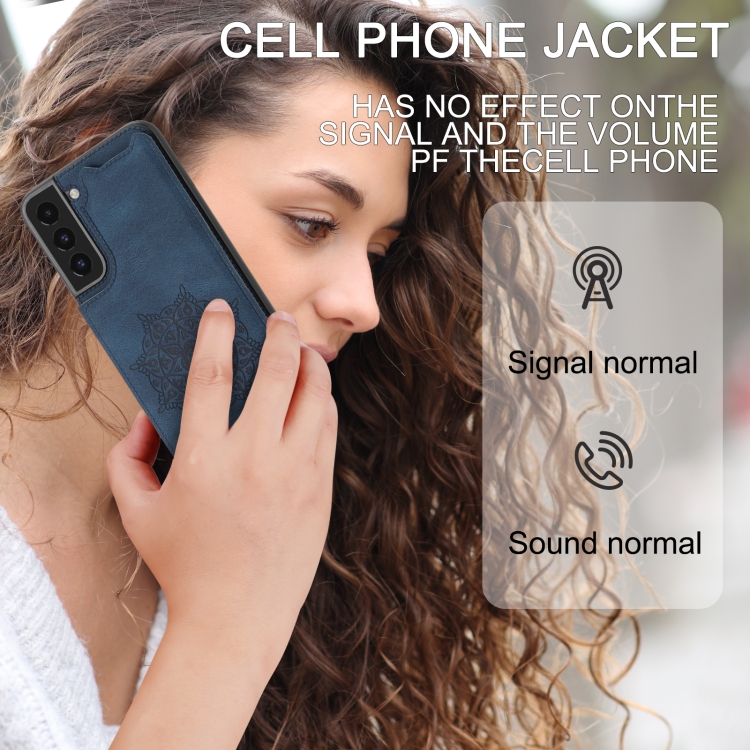 For Samsung Galaxy S22+ Mandala Embossed PU + TPU Phone Case with Holder(Blue) For Samsung Galaxy S22+ Mandala Embossed PU + TPU Phone Case with Holder(Blue)