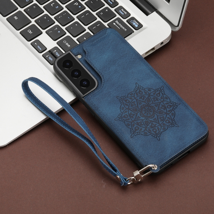 For Samsung Galaxy S22+ Mandala Embossed PU + TPU Phone Case with Holder(Blue) For Samsung Galaxy S22+ Mandala Embossed PU + TPU Phone Case with Holder(Blue)