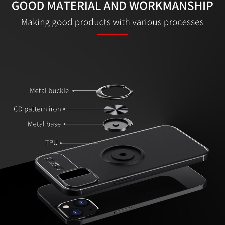 For iPhone 14 Metal Ring Holder TPU Phone Case (Black+Red) For iPhone 14 Metal Ring Holder TPU Phone Case (Black+Red)