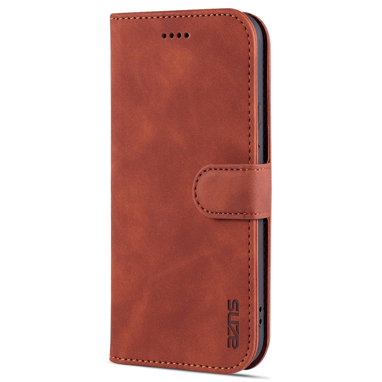 For iPhone 14 Plus AZNS Skin Feel Calf Texture Horizontal Flip Leather Case (Brown)