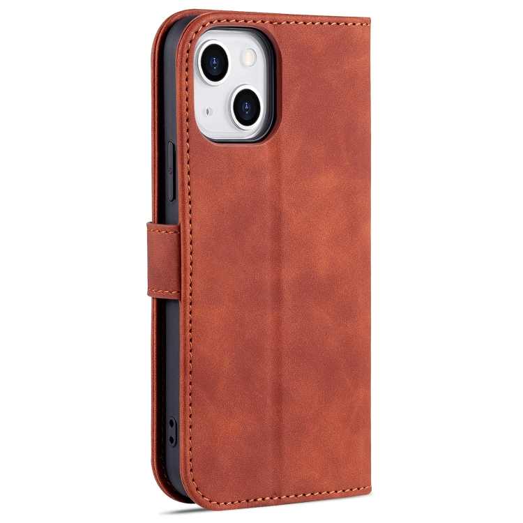 For iPhone 14 Plus AZNS Skin Feel Calf Texture Horizontal Flip Leather Case (Brown)