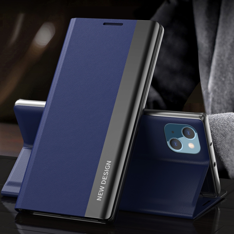 For iPhone 14 Side Electroplated Magnetic Leather Phone Case (Dark Blue) For iPhone 14 Side Electroplated Magnetic Leather Phone Case (Dark Blue)