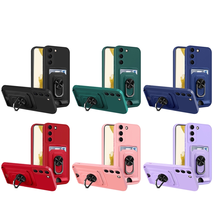 For Samsung Galaxy S22+ 5G Ring Kickstand Card Wallet TPU Phone Case(Purple) For Samsung Galaxy S22+ 5G Ring Kickstand Card Wallet TPU Phone Case(Purple)