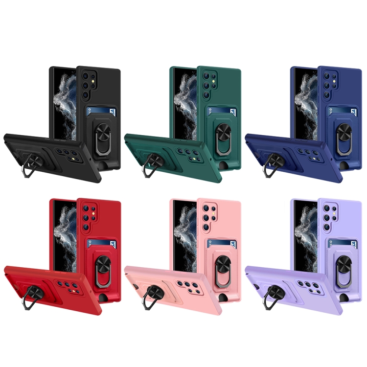 For Samsung Galaxy S22 Ultra 5G Ring Kickstand Card Wallet TPU Phone Case(Purple) For Samsung Galaxy S22 Ultra 5G Ring Kickstand Card Wallet TPU Phone Case(Purple)