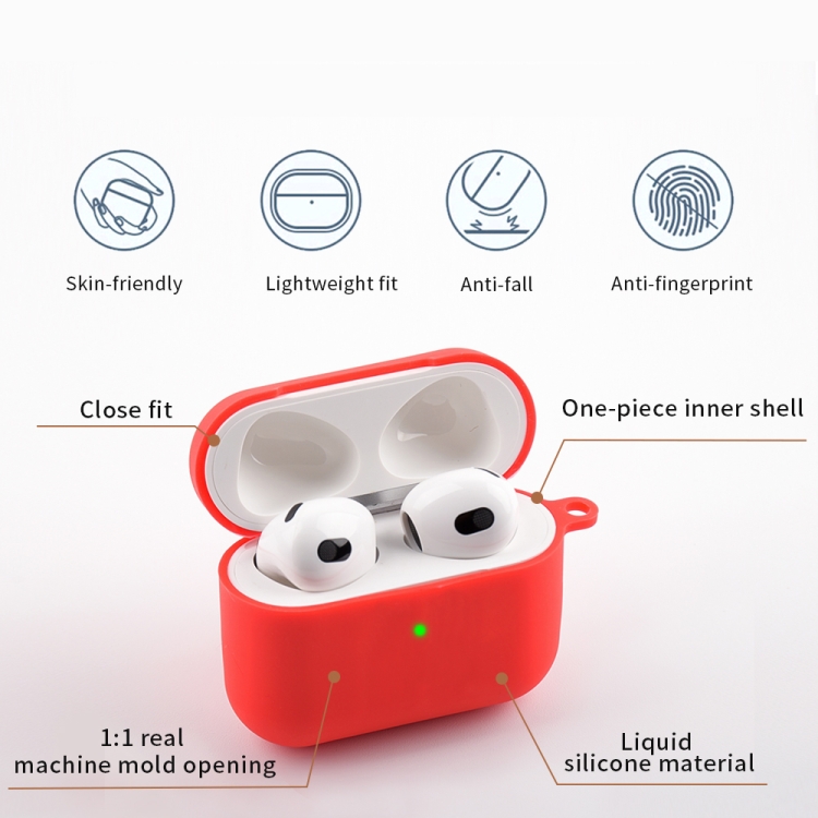 Wireless Earphone Silicone Protective Case with Carabiner For AirPods 3(Wine Red)