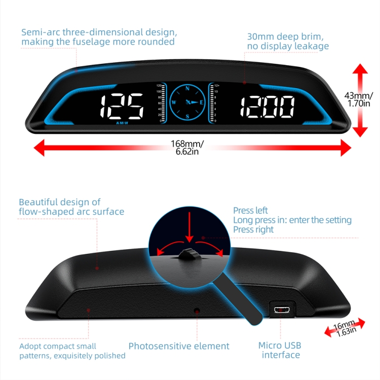 G3 Car 5.5 pulgadas HUD Pantalla Head-Up HD HD GPS Velocidad de alarma de alarma - 1
