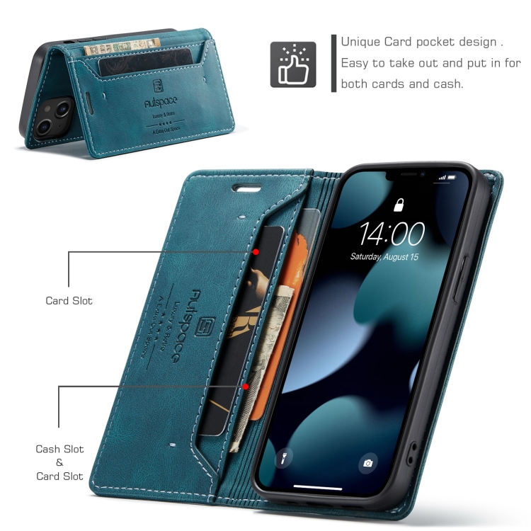 For iPhone 14 Plus AutSpace A01 Retro Skin-feel Crazy Horse Leather Phone Case (Blue) For iPhone 14 Plus AutSpace A01 Retro Skin-feel Crazy Horse Leather Phone Case (Blue)