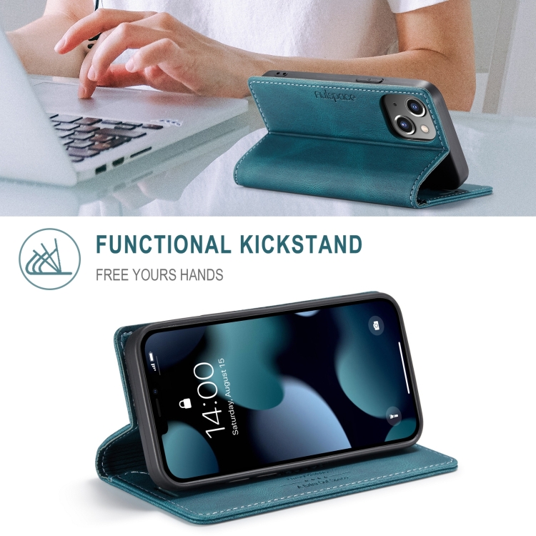 For iPhone 14 Plus AutSpace A01 Retro Skin-feel Crazy Horse Leather Phone Case (Blue) For iPhone 14 Plus AutSpace A01 Retro Skin-feel Crazy Horse Leather Phone Case (Blue)