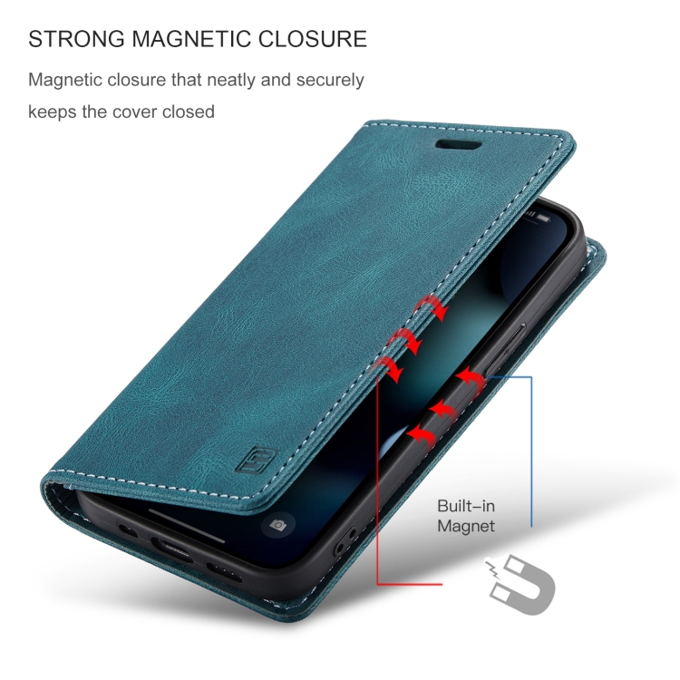 For iPhone 14 Plus AutSpace A01 Retro Skin-feel Crazy Horse Leather Phone Case (Blue) For iPhone 14 Plus AutSpace A01 Retro Skin-feel Crazy Horse Leather Phone Case (Blue)