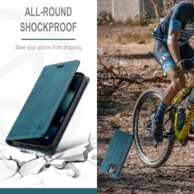 For iPhone 14 Plus AutSpace A01 Retro Skin-feel Crazy Horse Leather Phone Case (Blue) For iPhone 14 Plus AutSpace A01 Retro Skin-feel Crazy Horse Leather Phone Case (Blue)