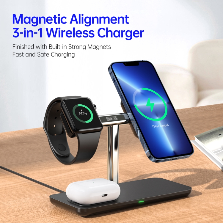 DUZZONA W6 3 In 1 Detachable Magnetic Wireless Charger(Black) DUZZONA W6 3 In 1 Detachable Magnetic Wireless Charger(Black)