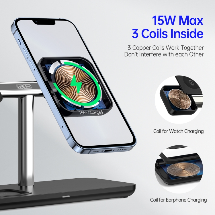 DUZZONA W6 3 In 1 Detachable Magnetic Wireless Charger(Black) DUZZONA W6 3 In 1 Detachable Magnetic Wireless Charger(Black)