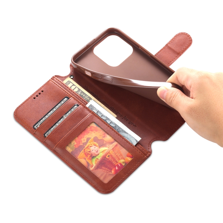 For iPhone 14 Pro AZNS Calf Texture Flip Leather Phone Case(Brown) For iPhone 14 Pro AZNS Calf Texture Flip Leather Phone Case(Brown)