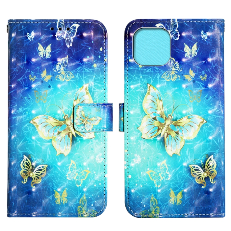 For iPhone 14 Plus 3D Painting Horizontal Flip Leather Phone Case (Golden Butterfly)