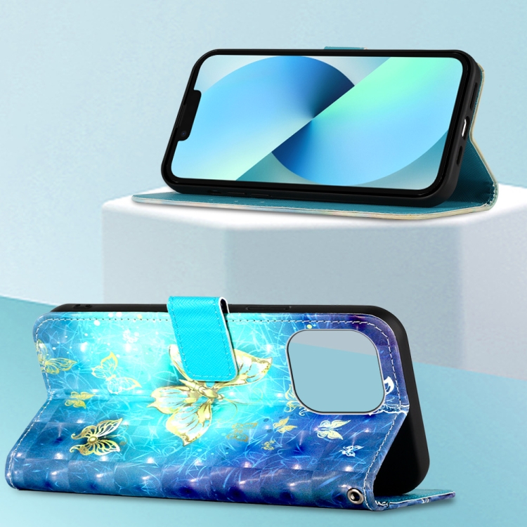 For iPhone 14 Pro 3D Painting Horizontal Flip Leather Phone Case(Golden Butterfly) For iPhone 14 Pro 3D Painting Horizontal Flip Leather Phone Case(Golden Butterfly)