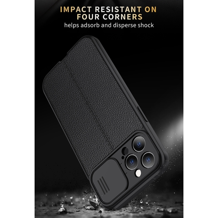 For iPhone 14 Pro Litchi Texture Sliding Camshield TPU Protective Phone Case(Black) - 2