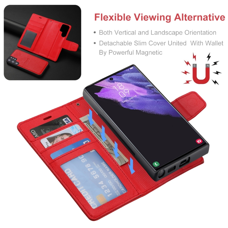 For Samsung Galaxy S22 5G Litchi Texture Magnetic Detachable Wallet Leather Phone Case(Red) For Samsung Galaxy S22 5G Litchi Texture Magnetic Detachable Wallet Leather Phone Case(Red)