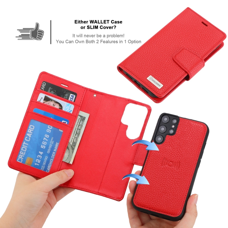 For Samsung Galaxy S22 5G Litchi Texture Magnetic Detachable Wallet Leather Phone Case(Red) For Samsung Galaxy S22 5G Litchi Texture Magnetic Detachable Wallet Leather Phone Case(Red)