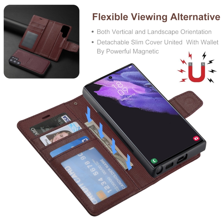 For Samsung Galaxy S22 Ultra 5G Litchi Texture Magnetic Detachable Wallet Leather Phone Case(Purple) For Samsung Galaxy S22 Ultra 5G Litchi Texture Magnetic Detachable Wallet Leather Phone Case(Purple)