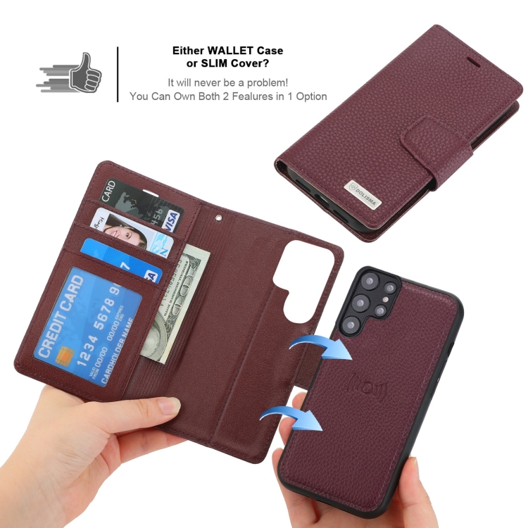 For Samsung Galaxy S22 Ultra 5G Litchi Texture Magnetic Detachable Wallet Leather Phone Case(Purple) For Samsung Galaxy S22 Ultra 5G Litchi Texture Magnetic Detachable Wallet Leather Phone Case(Purple)