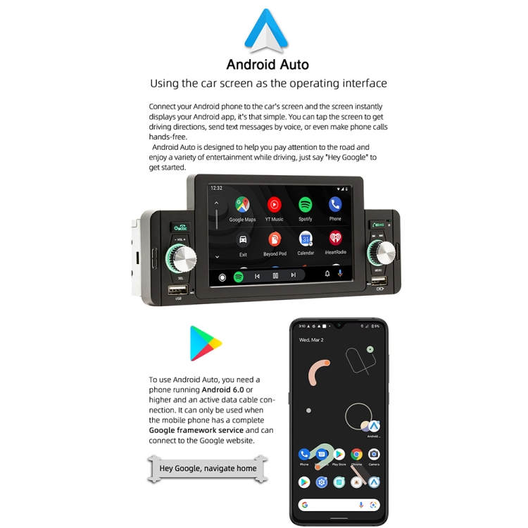 Bluetooth Car Stereo with CarPlay / Android Auto SWM 160C
