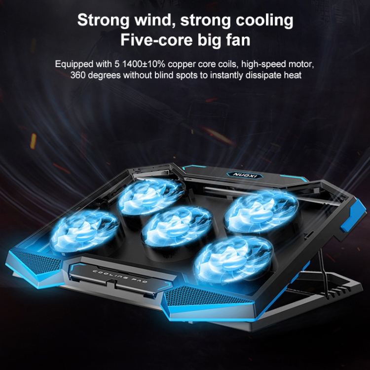 5 Fan 2 USB Lifting Folding Laptop Cooling Stand(Black Blue) - B1