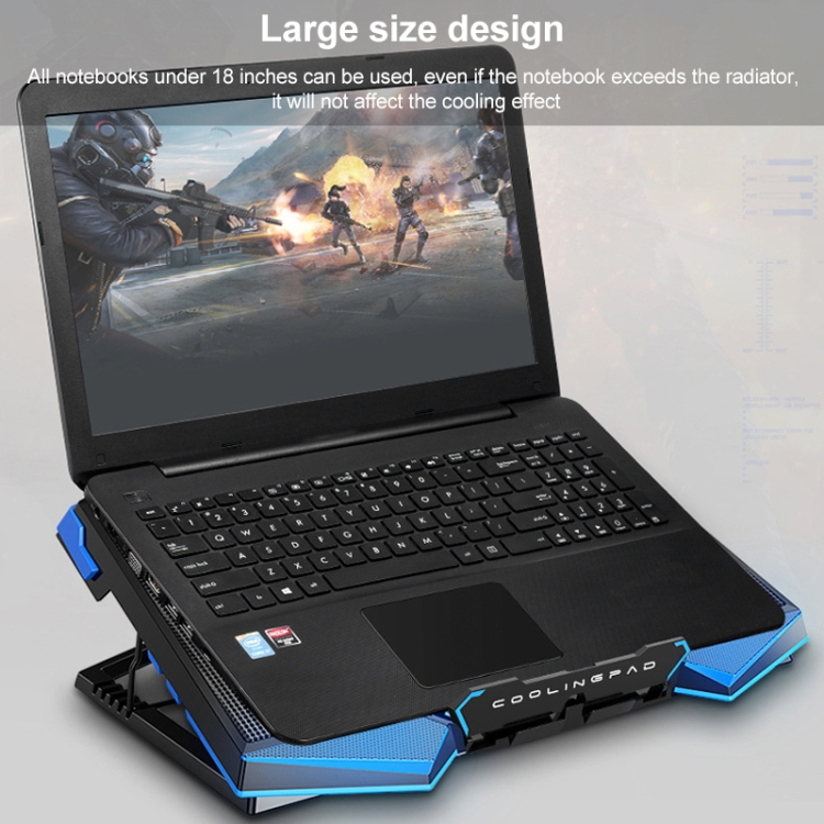 5 Fan 2 USB Lifting Folding Laptop Cooling Stand(Black Blue) - B2