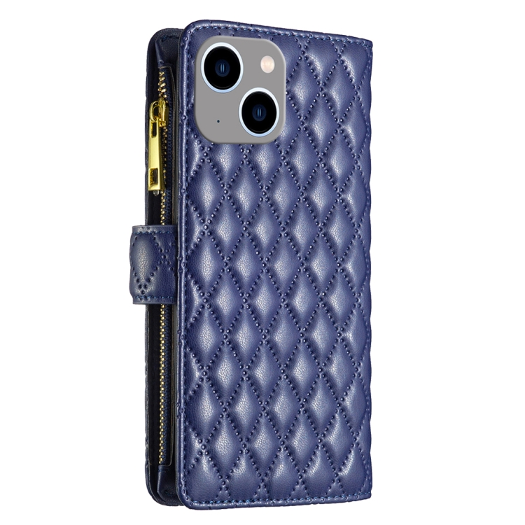 For iPhone 14 Plus Diamond Lattice Zipper Wallet Leather Flip Phone Case (Blue) For iPhone 14 Plus Diamond Lattice Zipper Wallet Leather Flip Phone Case (Blue)