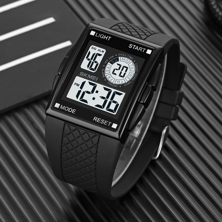 SKMEI 1967 Stainless Steel Buckle PU Strap Waterproof Electronic Watch(Black and White Machine) - B1
