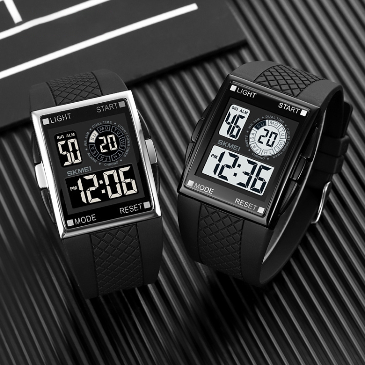 SKMEI 1967 Stainless Steel Buckle PU Strap Waterproof Electronic Watch(Black and White Machine) - B2