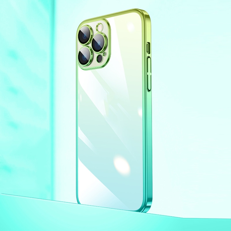 For iPhone 13 Pro Max Transparent Electroplated PC Gradient Phone Case (Cyan-blue Green) For iPhone 13 Pro Max Transparent Electroplated PC Gradient Phone Case (Cyan-blue Green)