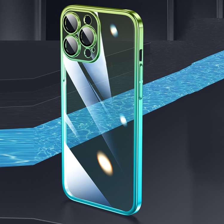 For iPhone 13 Pro Max Transparent Electroplated PC Gradient Phone Case (Cyan-blue Green) For iPhone 13 Pro Max Transparent Electroplated PC Gradient Phone Case (Cyan-blue Green)