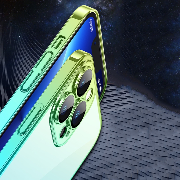 For iPhone 13 Pro Max Transparent Electroplated PC Gradient Phone Case (Cyan-blue Green) For iPhone 13 Pro Max Transparent Electroplated PC Gradient Phone Case (Cyan-blue Green)